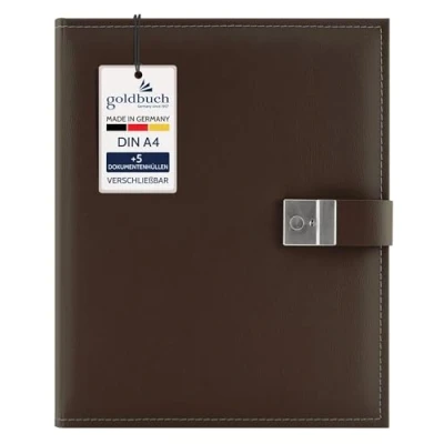 Imagen de goldbuch Cezanne 53819 Carpeta para Documentos (DIN A4, con 5 Fundas, Ampliable Cierre, Piel sintética, Aprox. 27,5 x 34 cm), Color marrón y Negro