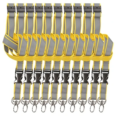Imagen de Djois by Tarifold 200534 Cordón Cintas Colgantes Reflectantes para Tarjetas de Identificación, Cierre seguridad cuello y Doble accesorio Tarjeta Llaves desmontable, Amarillo/Gris 55cm, 10u.
