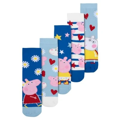 Imagen de United Labels Peppa Pig Calcetines infantiles para niña, color azul (5 unidades), azul, 23 26