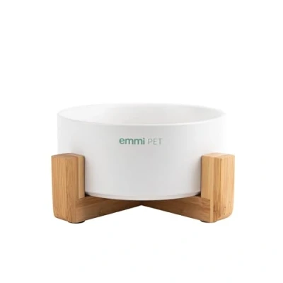 Imagen de emmi Pet Cuenco de cerámica con soporte madera, comedero para perros y gatos, pequeños grandes, 750 ml