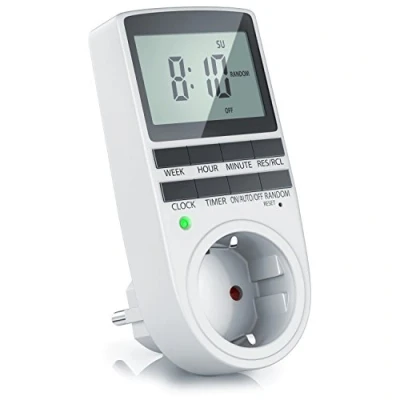 Imagen de CSL Temporizador Digital, Pantalla LCD de 2,1 Pulgadas (5,3 cm), 3680 W, con 10 programas Opcionales, batería Reserva, Interruptor Aleatorio, protección Infantil