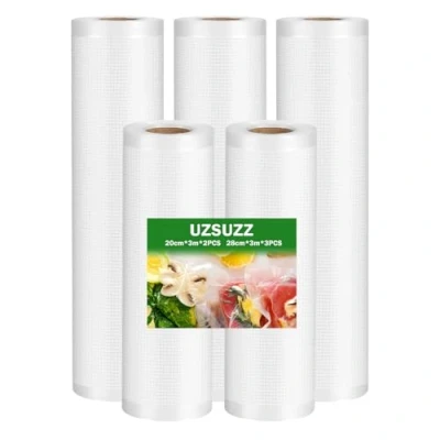 Imagen de UZSUZZ Bolsas Vacio Alimentos 5 Rollos Envasar al de Película 20x2/28x3/x300CM BPA Free,Para Sous Vide Cocina &amp; Embasadoras Sellador