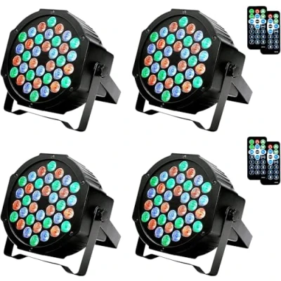 Imagen de Foco LED Par 4 Pcs, 36 RGB luz Discoteca DMX512 con Control Remoto a Través de Sonido Auto Maestro esclavo Luces para fiestas Navidad DJ Bar Banda Espectáculo Escenario