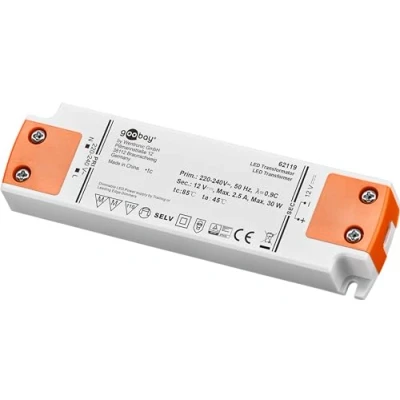 Imagen de Goobay 30618 Transformador LED 24 V DC de 0,5 hasta 50 vatios para lámparas LED, Naranja/Blanco