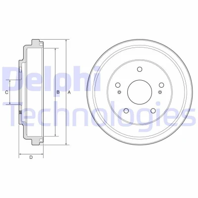 Imagen de DELPHI BF609 Tambor de Freno sin anillo sensor ABS, cojinete rueda, apoyo 262 SUZUKI: SX4 I Hatchback