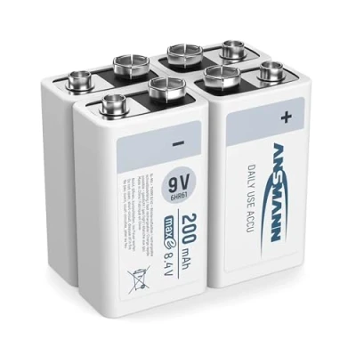 Imagen de ANSMANN batería de 9 V, 200 mAh, NiMH, 4 Unidades con Baja autodescarga, Pilas Recargables maxE Alta Capacidad, V para medidor, multímetro, Juguete, Mando a Distancia, etc.