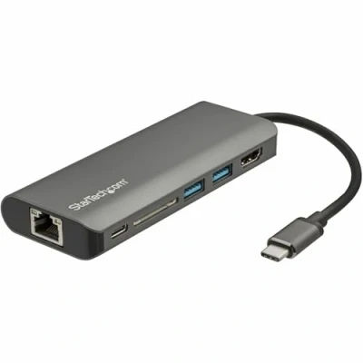 Imagen de StarTech.com Adaptador Multipuertos USB C Dock Tipo a HDMI 4K de Viajes Hub Ladrón 3.0 3 Puertos SD/SDHC GbE PD Pass Through 60W C/Thunderbolt (DKT30CSDHPD3)