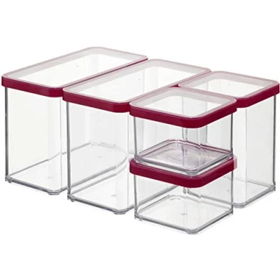 Imagen de Rotho Loft Juego de 5 Cajas Almacenamiento con Tapa Diferentes Tamaños, Plástico (SAN) Libre BPA, Transparente/Rojo, 2 x 2.1 L, 1 1.0 0.5 L (30.0 21.0 15.0 cm)