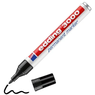 Imagen de edding 3000 marcador permanente negro 1 rotulador punta redonda 1,5 3 mm indeleble de secado rápido resistente al agua y a los borrones cartón, plástico, madera, metal, tela universal