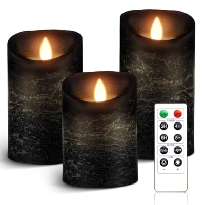 Imagen de AnnSpa 3 Set Velas de LED Sin Pilares pilas Llama con Control Remoto, Cera Real Parpadeo Mecha móvil Ámbar Luz amarilla Velas, Perfume para Regalo y decoración (Black)