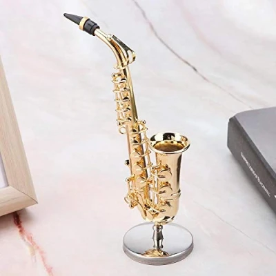 Imagen de Saxofon Infantil, Mini Saxofon, Réplica De saxofón alto En miniatura con soporte y estuche Pocket Saxophone Kit Adornos Modelo Instrumento Chapado Oro