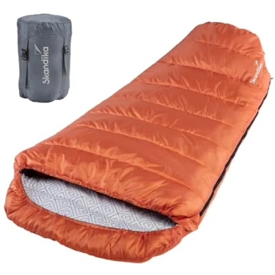 Imagen de Skandika Vegas Saco Dormir Tipo Momia XXL, Forro de polialgodón, para Adultos, acoplable, 3 Estaciones, hasta 12C, 220 x 110 cm Invierno Camping Senderismo (Canela/Cremallera Izquierda)