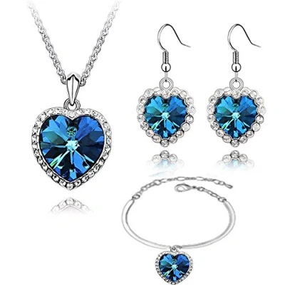 Imagen de Crystalline Azuria Mujer 18ct Chapado en Oro Blanco Boda Juego de joyas Redondo Cristales Zirconia Collar con Colgante 45 cm Pendientes Pulsera