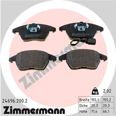 Imagen de ZIMMERMANN 24696.200.2 Juego de pastillas freno con contacto avisador desgaste Foto correspondiente a la entrega AUDI: TT Coupé, A1 Sportback