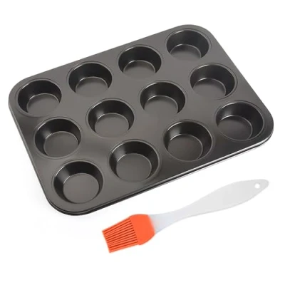 Imagen de 1 Moule à Gâteau Avec Pinceau En Silicone, Un Pâtisserie, Plateau Muffins De 12 Tasses, Cupcakes, Pudding Yorkshire, Pâtisserie Acier Au Carbone.