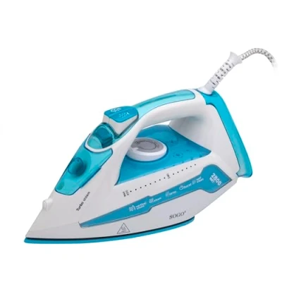 Imagen de Sogo Plancha Profesional de Cerámica 2800W TurboSteam Potente a Vapor Golpe 60g/min, Autolimpieza, Anti Cal, Goteo y Termostato Regulable color Azul (SS 6330 B)