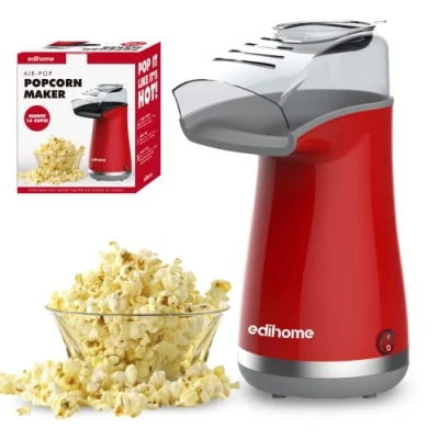Imagen de Edihome, Palomitera, Eléctrica, Máquina palomitas, 1200 W, Palomitero, Incluye Cuchara Dosificadora, Palomitas de Maíz listas en 2 minutos, Popcorn (Rojo)