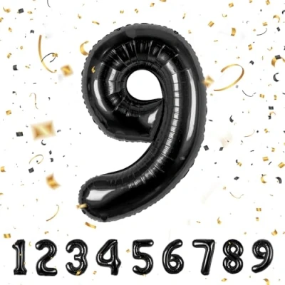 Imagen de Globo de cumpleaños con números 9 años XXL Negro lámina en 40 pulgadas 101 cm para decoración número Negro9