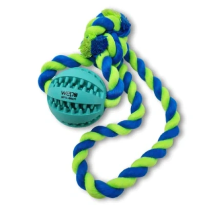 Imagen de WEPO Juguete para perros, pelota de lanzamiento con cuerda caucho natural, ideal cachorros, perros y cuerda/cuerda (5 cm, verde menta)