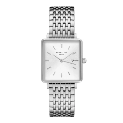 Imagen de Rosefield Reloj Mujer The Boxy de Plata: Caja Cuadrada 26 * 28 mm con Esfera Blanca y Correa Acero Plateado QWSS Q08