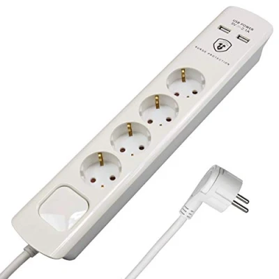 Imagen de FeinTech MD000432 Regleta con protección de sobretensión y cargador USB, 3680 W