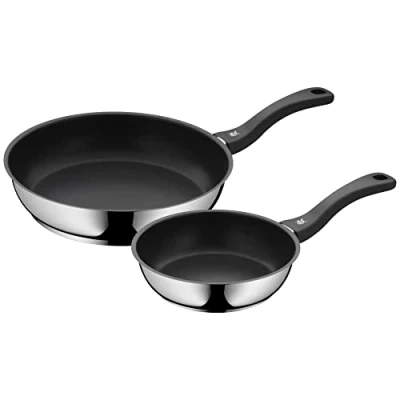Imagen de WMF Devil Juego de 2 Sartenes Antiadherentes 20 28 cm, Sartén Acero Inoxidable y Revestimiento Antiadherente para Todo Tipo Cocinas Incluido Inducción, sin PFOA, Color Negro