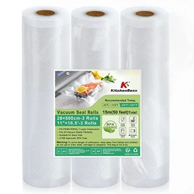 Imagen de Rollos Envasadora al Vacio Bolsas Envasar Alimentos：KitchenBoss para Alimentos Vacío, Sous Vide Cocina 3 28x500 CM