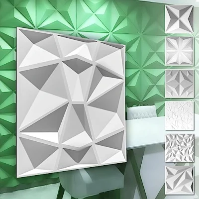Imagen de Paneles de pared PVC 3D Revestimiento blanco Motivos diamante (5QM tamaño económico HD094 50x50cm) decoración calidad para el dormitorio