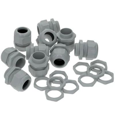 Imagen de Kalitec M25 pasacables (plástico, 9,0 18 mm, 10 unidades, M25, contratuerca, plástico gris, impermeables, juego de prensaestopas M25)