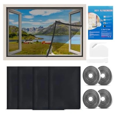 Imagen de Mosquiteras para Ventanas 4 Set, 130x150cmMosquitera Ventana, Mosquitera Autoadhesiva, sin taladrar ni atornillar, velcro todas las ventanas, tragaluces