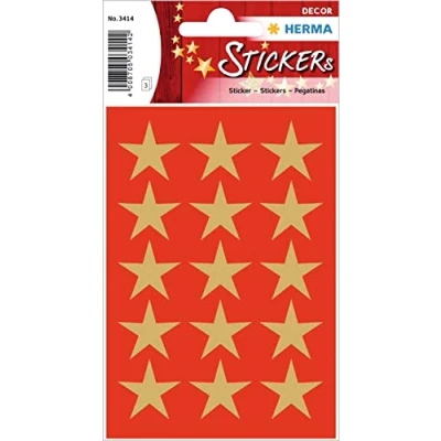 Imagen de HERMA 3414 pegatinas navideñas (5 puntas, diámetro de 22 mm, 45 pegatinas, papel), autoadhesivas para Navidad, regalos, manualidades, calendario Adviento