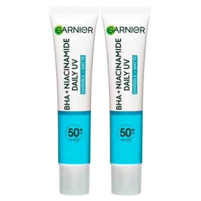 Imagen de Garnier PureActive Fluido Facial Anti Imperfecciones UV Diario Matificante con BHA y Niacinamida SPF 50+ Protección Muy Alta 2 Frascos de 40ml