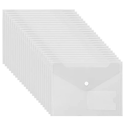 Imagen de Belle Vous Carpeta para Documentos A5 Plástico Transparente (Pack de 24) Carpetas Sobre Cierre Botón a Presión y Bolsillo Tarjeta Hogar, Oficina Escuela, Papelería, Documentos, Recibos