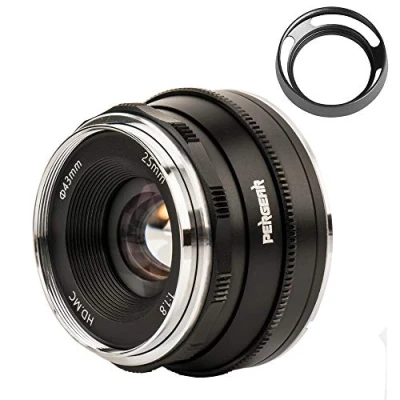 Imagen de Pergear 25mm F1.8 Objetivo con Parasol para Fujifilm X Mount A1 A10 A2 A3 A at M1 XM2 T1 T3 T2 T20 T30 Pro1 Pro2 E1 E2 E E2s E3