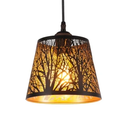 Imagen de AIRTWESD Metal Apliques colgante Lámpara de techo Vintage iluminación Rústico E27 Negro suspensión cuerda ajustable enchufe (sin bombilla)