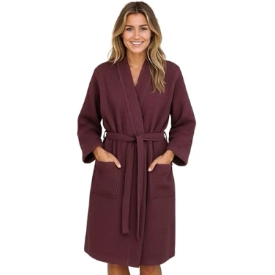 Imagen de Morgenstern Albornoz Mujer Diseño de Gofre Kimono Bata Piqué Algodón Bordeaux Talla 42/44