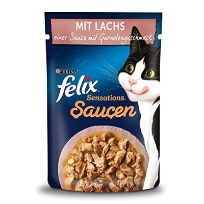 Imagen de FELIX Sensations Salsas Comida húmeda para Gatos con salmón en una Salsa Sabor a gambas, 26 Unidades (26 x 85 g)