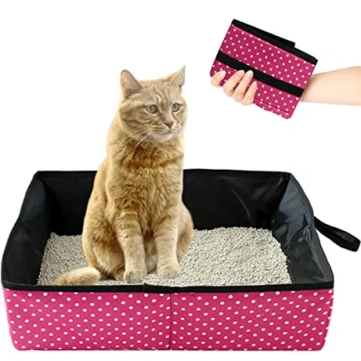 Imagen de Caja de Arena para Gatos Viaje Plegable, Arenero Portátil, Impermeable, Fácil Limpiar Gatitos, Conejos, Mascotas Uso Doméstico, Exteriores, Coche, Camping, Rosa