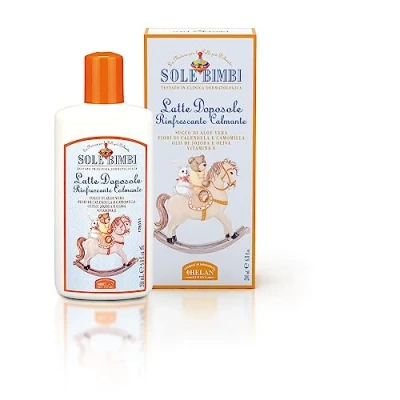 Imagen de Helan, Sole Bimbi, Leche After Sun Niños, Crema Hidratante Corporal y Facial con Áloe Vera, Después del Sol Flores de Caléndula Manzanilla, Aceite Jojoba, Oliva Vitamina E 200 ml