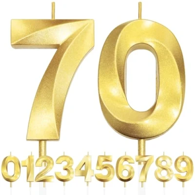 Imagen de 70th Vela de Cumpleaños con Purpurina Dorada y Diseño 3D Número 0, Velas Números, Decoración Tarta, Tarta para Fiesta Cumpleaños, Aniversario Boda,