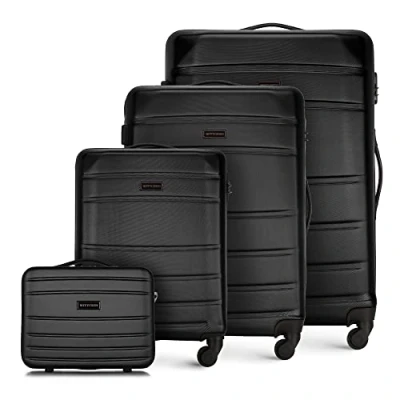 Imagen de WITTCHEN Maleta de Viaje Equipaje Mano Cabina ABS con 4 Ruedas giratorias Cerradura combinación Asa telescópica Globe Line Set Maletas Negro