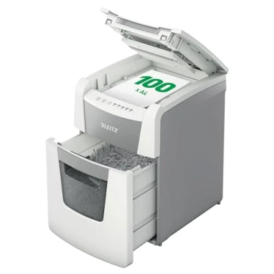 Imagen de Leitz IQ AutoFeed Destructora de Papel Corte en Micropartículas P5, Automática, 100 Hojas, Papelera 34 Litros, Blanca, 80120000