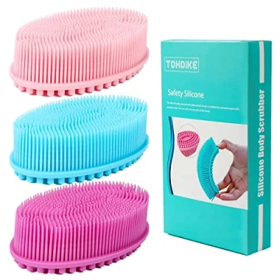 Imagen de TDHDIKE esponja de lufa corporal silicona, juego 3 cepillos exfoliantes suaves para el cuerpo, baño, ducha, vegetal niños sensibles, mujeres, hombres, todo tipo piel