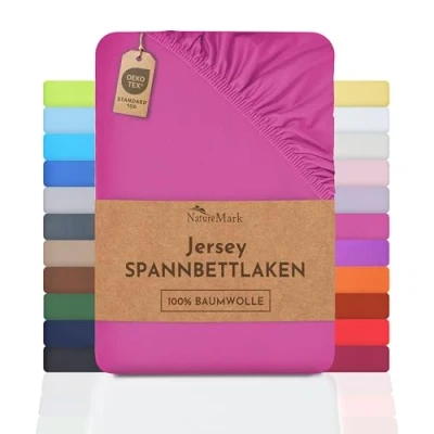 Imagen de NatureMark Sábana Bajera Ajustable de Jersey, 100% algodón en Muchos tamaños y Colores, 180 x 200 cm cm, Rosa