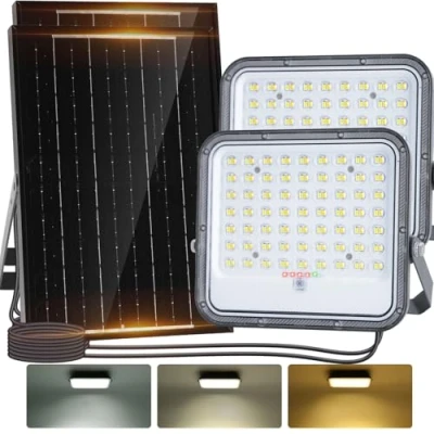 Imagen de Aigostar Foco proyector LED solar con mando a distancia，8000mAH，gran panel y batería de gran capacidad，regulable 3000/4000/6500K，IP66，cable 2m，Luz para exterior jardín，patios，2 Piezas