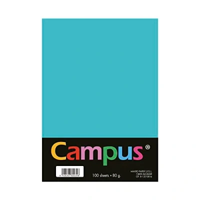 Imagen de Campus Papel de colores A4 100 Unidades, 80g/m², 210 x 297 mm. Papeles con tacto suave, perfectas para encuadernación, oficina, dibujo y manualidades. Color Turquesa
