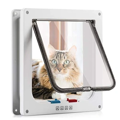 Imagen de Puerta para Gatos Sailnovo 24,5 * 28,5 5,5 cm, Blanca, tamaño XL, con Cerradura de 4 vías Puertas Interiores y Exteriores, Mascotas Resistente a la Intemperie