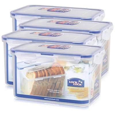 Imagen de Recipiente con tapa para alimentos Lock &amp; Lock, rectangular, 100% a prueba de agua, alto, HPL818, 7 9 vasos, 1,89 L, conjunto 4 unidades