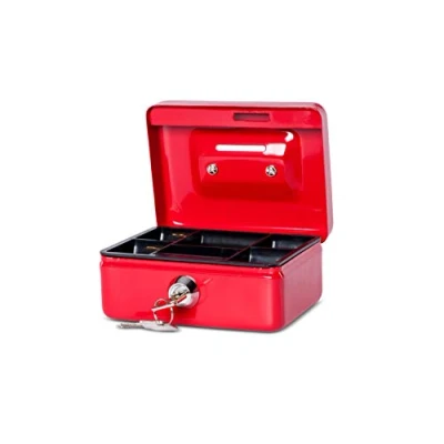 Imagen de MAUL caja de monedas acero on cerradura y portátil, con ranura para monedas, adecuado como hucha, fuerte pequeña, cajón dinero, Rojo, 12,5 x 10,5 6,1 cm