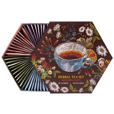 Imagen de ACORUS Surtido de Te Sabor Otoño, Juego Caja Regalo con 6 Sabores Naturales, Descubre Ricos Tés Té Cesta Mujer y Hombre, 60 Bolsitas Hierbas